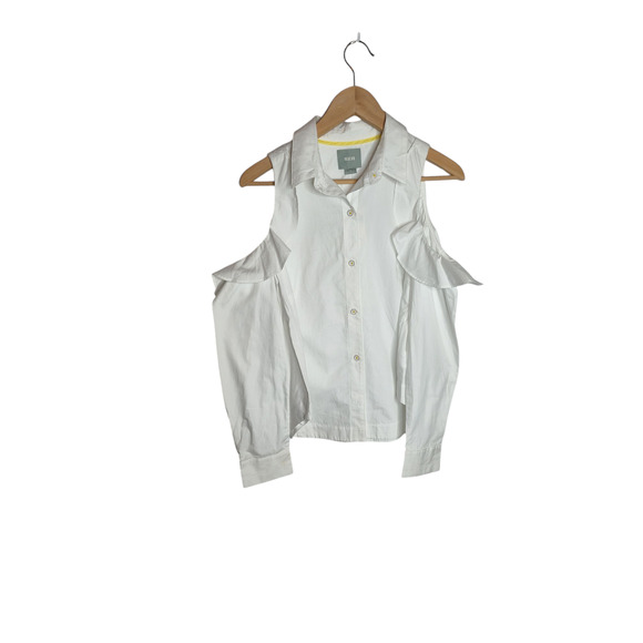 Maeve Anthropologie NWT Ruffle Open-Shoulder Poplin Blouse S - Picture 2 of 9